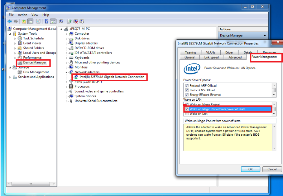 How to Enable Wake-On-LAN on Systems with an Intel LAN Controller